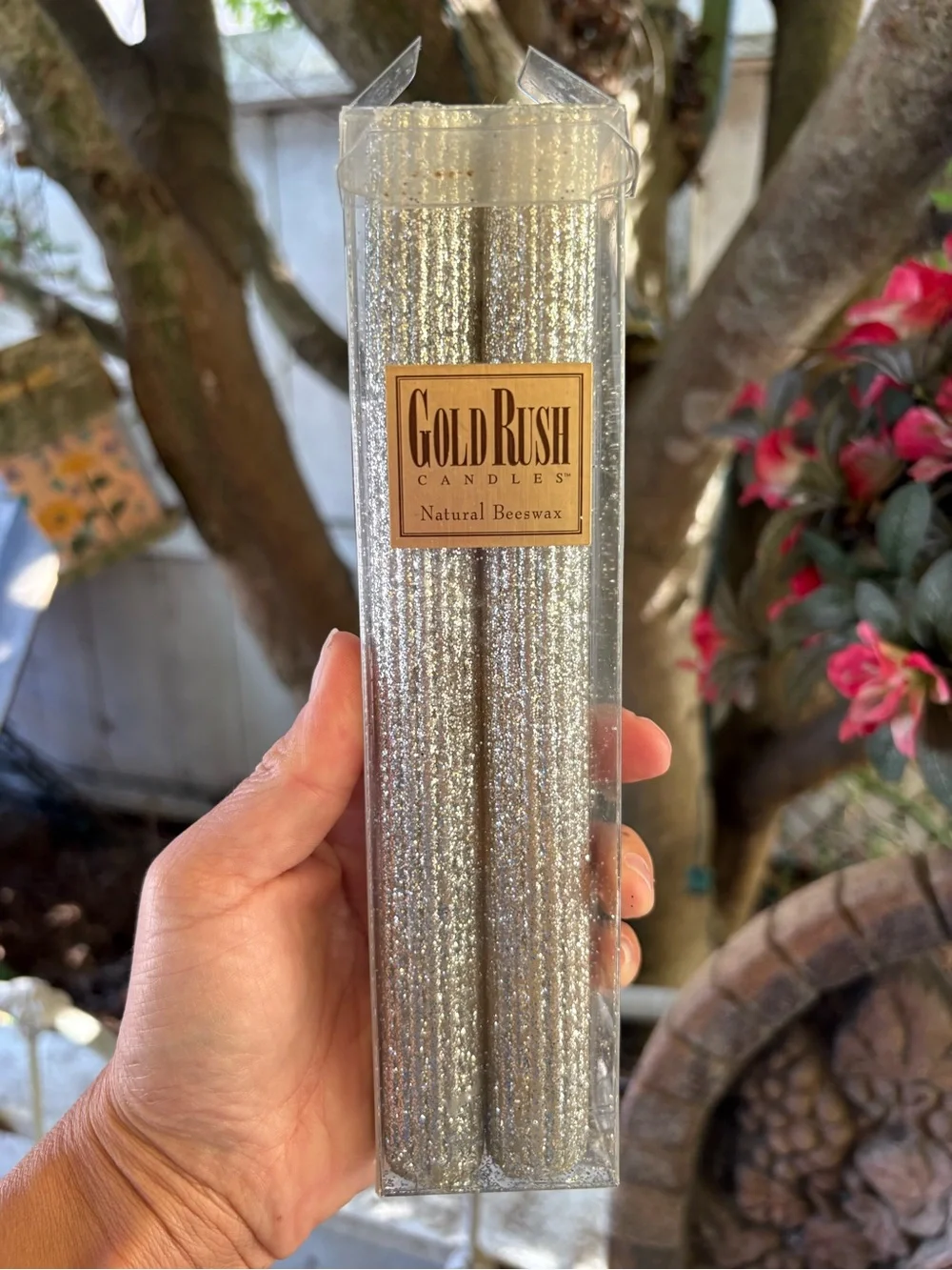 Gold Rush Silver Glitter Beeswax Taper Candles - Pack